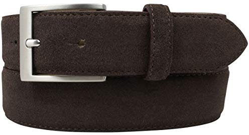BELTINGER Italienischer Veloursleder-Gürtel, 35 mm breit, Herren, Anzuggürtel, Hosengürtel, Wildleder, Schließe Silber | Dunkelbraun 90cm