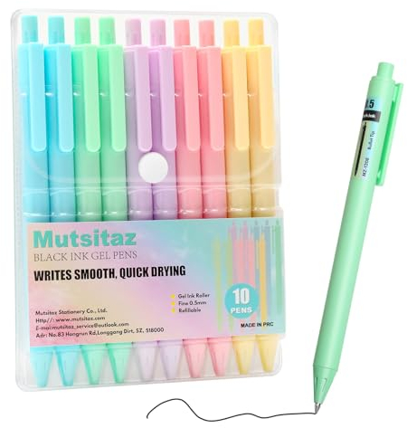 Mutsitaz 10 Stücke Druckkugelschreiber 0,5mm Schwarz Tinte, Glatte Schreibende Nette Stifte, Pastell Roller Gelstifte Kugelschreiber