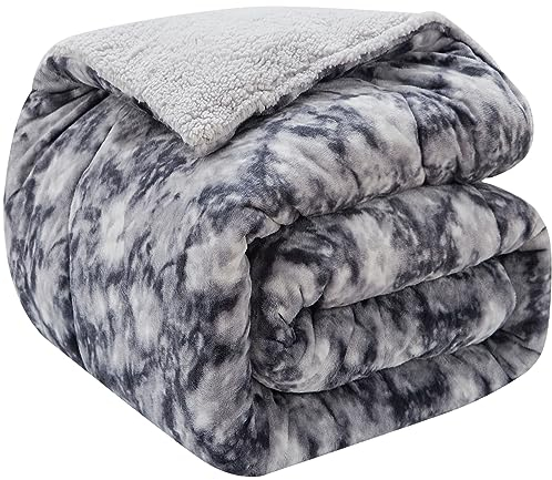 CHOSHOME Manta Cama Invierno, Manta Sofa Grande Manta Sherpa Franela Reversible Suave, Caliente, Manta de Lana de Cordero Transpirable Invierno Manta para sofá, Cama, Sillón (Gris Tie-Dye,150X200CM)