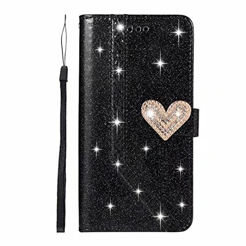 Handyhülle für Samsung Galaxy A54 5G Hülle Glitzer Strass Liebe Leder Tasche Samsung Galaxy A54 5G Flipcase Cover Silikon Schutzhülle Handytasche Skin Ständer Klapphülle Schale Bumper Magnet schwarz