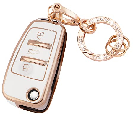 Koaudb Coque intégrale pour clé de Voiture Audi avec Porte-clés, Coque de Protection en TPU Souple 3 Boutons Compatible avec Audi A1 A3 A4 A6 A8 Quattro Q2 Q3 Q7 S3 S6 RS3 RS6 R8 TT TTS (R-Ad-3-W)
