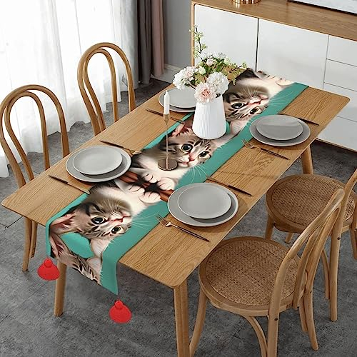 Ein neugieriger Katzen-Tischläufer, Urlaub, Küche, Esstisch, Dekoration für drinnen und draußen, Dinner-Party-Dekoration, Couchtisch