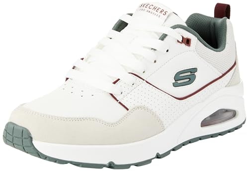 Skechers Herren UNO Retro One Sneaker, White Duraleather Suede Green Mesh Burg, 41 EU