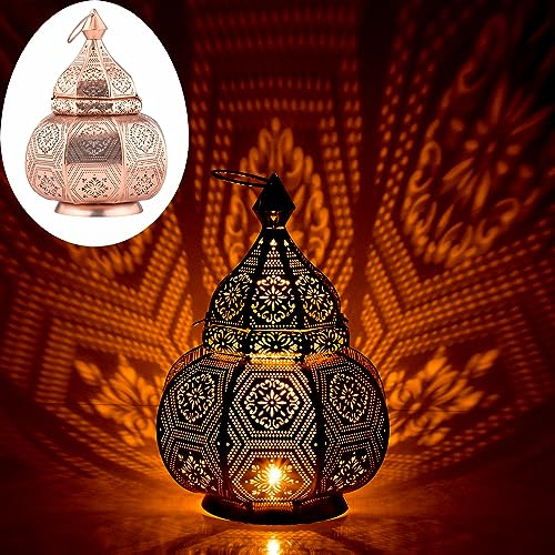 Marrakesch Lampe und Laterne in einem aus Metall 30 cm groß | Tischlampe Windlicht Mahana Kupfer als Orientalische Ramadan Dekoration