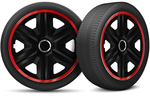 Radkappen 14 Zoll Radzierblenden 4er Set passend für alle Stahlfelgen - Einstellbarer Sicherungsring - Schwarz Rot