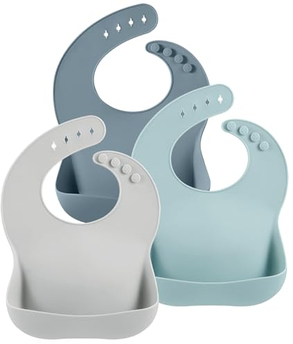 PandaEar 3er Silikon Lätzchen Baby für Jungen Mädchen | Wasserdichtes Lätzchen mit Auffangschale | Einstellbares Abwaschbar Babylätzchen Silikonlätzchen mit Großer Tasche zum Auffangen von Essen