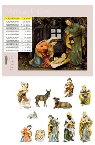 FADEDA 11x Mathias-Krippenfiguren/Höhe:7 cm/handbemalt/detailgetreue Krippen Figuren - Weihnachten Tisch Dekoration Krippe Zubehör
