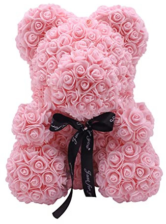 Ours en Rose, Rose Éternelle, Fleurs Artificielles Ours Rose, Ours en Peluche avec Bouquet De Roses, Saint Valentin Rose Ours, Cadeaux pour Femmes Petite Amie/Fille