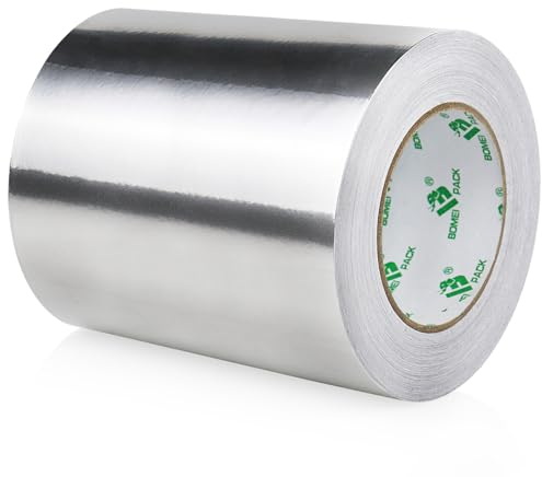 BOMEI PACK Aluminium Klebeband 150mm x 50 m, selbstklebendes Alu Klebeband, silber, Wasser- und hitzebeständig Band zum Versiegeln, Starke Aluband Selbstklebend