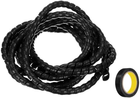sourcing map Spiral Cable Wrap 9.8ft/3.0M 10mm Cable Management Sleeve PP Insulation Cord Organizer for Computer Wire Power Cable Gas Pipe Black with Tape
