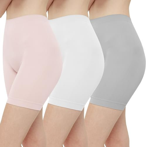 INNERSY Cycliste Femme sous Jupe Shorty Anti Frottement Cuisse Short Dessous de Robe Lot de 3(XXL, Rose/Blanc/Gris)