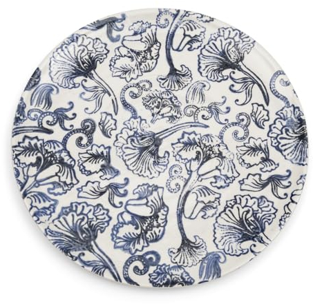Riviera Maison Essteller Weiß Porzellan mit blauem Blütendruck, dekorativer Teller handgefertigt - Amalfi Plate - (ØxH) 33x1.5