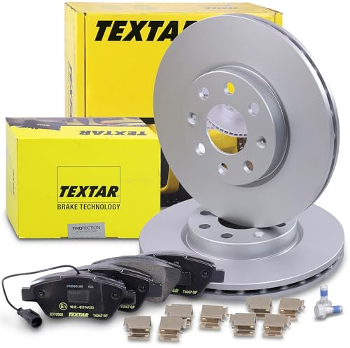 TEXTAR Bremsenset Vorderachse inkl. Bremsscheiben vorne Ø 257 mm innenbelüftet und Bremsbeläge vorne mit Verschleißkontakt Kompatibel mit FIAT PUNTO (199_), PUNTO EVO (199_)