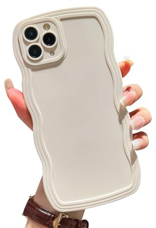 Ownest Compatible with iPhone 11 Pro Max Case Cute Curvy Simple Wave Frame Aesthetic Design Solid Color Girls Women TPU Shockproof Silicone Slim Phone Case for iPhone 11 Pro Max - Beige