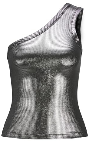 JACK&JONES JXFUNDA STR ONE Shoulder Shine Top JRS, SILVER, S