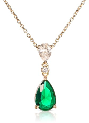 Diamond Treats Damen-Halskette mit Tropfen-Anhänger aus 925er Sterling Silber mit einem grunen Stein, Smaragdgrüne Kette für Damen, Halskette für Damen aus Gold, grüne Kette Gold für Frauen