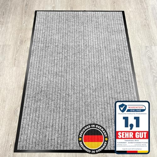 KARAT Schmutzfangmatte Dura - 90 x 120 cm, Grau - Fußmatte mit Rutschfester Rückseite - Türmatte für Eingangsbereich - Fußabtreter, Sauberlaufmatte, Türvorleger