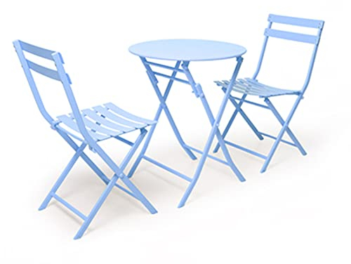 Terrassen-Bistrotisch- und Stuhlset, Gartenmöbel, wetterfeste Gartenmöbel für den Außenbereich, Gartenstühle, klappbares Balkon-Dialogset mit Tisch und Stühlen (blau)