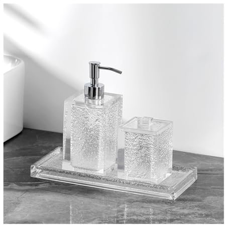 Seifenspender 3-teiliges Seifenspender-Set aus Kunstharz, Badezimmer-Zubehör-Sets, inklusive Seifenspender, Zahnstocher-Organizer und Tablett Flüssigseifen-Spender(White)