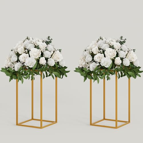 TEKXYZ Blumenständer, 2 Pcs 40 CM hoch Blumenständer, Metall Tafelaufsatz Stand, Gold Tafelaufsätze für Hochzeit, Event Party Requisiten, Patio Dekor