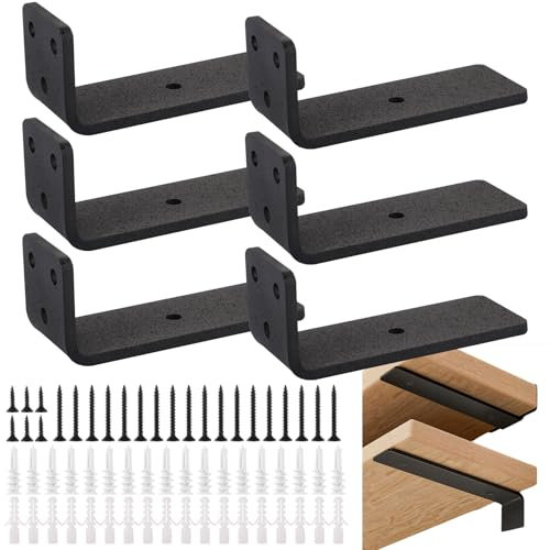 LOPYXBR 6 Stück Regalhalterung Schwarz 10cm Regalträger Metall Regalhalter Winkel Regal L Wandhalterung Regal 4.5mm Dick für die Wandmontage, Tragkraft 68KG