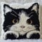 DIY knüpfen set erwachsene Schwarz-weiße Katze knüpfkissen set Süße Tiere DIY Knüpfkissen，Überwurfkissen，Matte，Stickerei-Bastelsets für Anfänger mit aufgedrucktem Muster，Heimdekoration 43x43cm