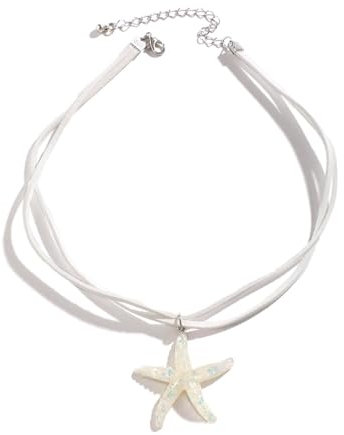 GAUEIOUR Starfish Necklace,Bohemian Starfish Pendant with Exaggerated Ocean Style and Vacation Beach Accessories Alloy Necklace,Jewelry Gifts for Women Girls(White)