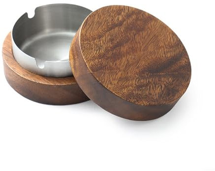 Stainless Steel and Walnut Wood Ash Storage Tray with Lid for Outdoor Use, Windproof and Easy to Clean