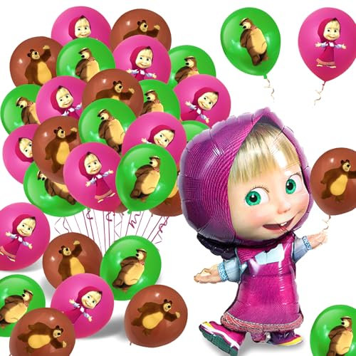 37 Stück Mascha Ballons, Mascha Geburtstag Deko, Mascha Geburtstag Luftballons, Party Decoration Mädchen, Folienballons, Mascha Helium Ballons, Party Supplies Kindergeburtstage