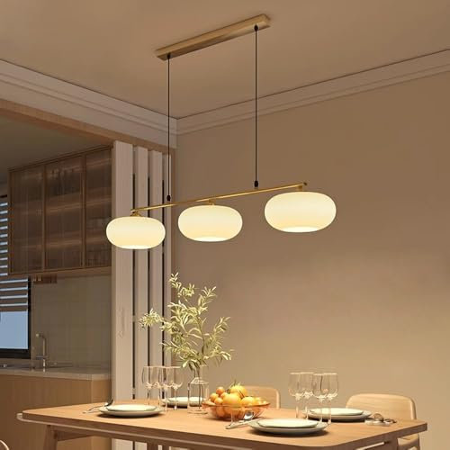 Lustres Créative Style Scandinave Suspendue Abat-jour Verre Laiteux Lampe Suspension 3 Flammes Éclairage Intérieur Moderne E27 Réglable Hauteur Pendentif Salle Manger Chambre À Coucher Séjour(Gold)
