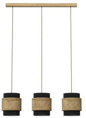 Vicco 3er Pendelleuchte Morten, Pendelleuchte, Rattan/Schwarz, 70 x 120 cm