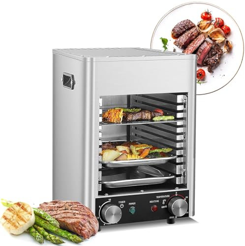 Griglia Elettrica a Infrarossi Senza Fumo per Uso Interno, Griglia Elettrica per Bistecche, Cuoci-Bistecche in Acciaio Inossidabile a 800℃, con Griglia/Vassoio, Forno Elettrico Commerciale