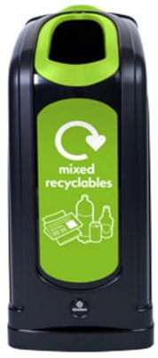Glasdon Nexus 50 Mixed Waste Recycling Bin (Black, Green Sticker) - Mixed Recyclables Recycling Container with Narrow Footprint - 50-Litre Mixed Waste Bin