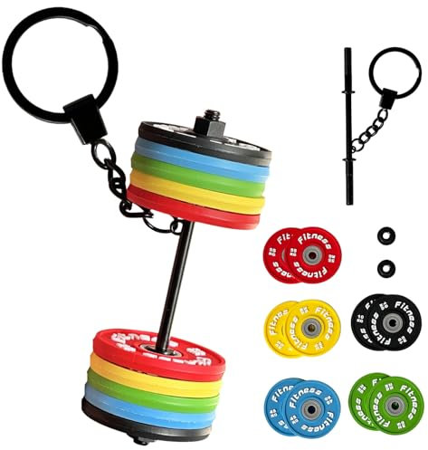TECHPLUS Fitness Keychain Gym Barbell Key Chain, Detachable Weightlifting Keyring, Silicone Weight Plate, Fun Gift Bag Backpack Charm
