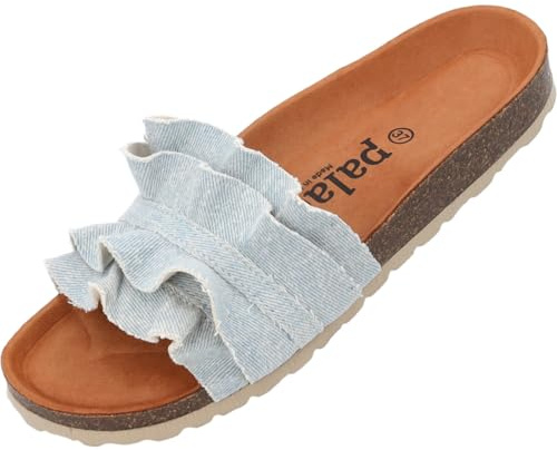 Palado Pantoletten Damen Vilnado - bequeme Sandalen Made in Spain - Hausschuhe mit Kork-Fußbett - modische Sommerschuhe Jeans UK9 - EU42