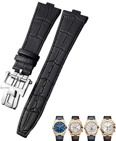 ILAZI 25–9mm echtes Leder-Uhrenarmband mit konvexer Schnittstelle für Vacheron Constantin Overseas Uhrenarmbänder mit schwarzer, blauer, brauner Bambusmaserung(E,25-9mm)