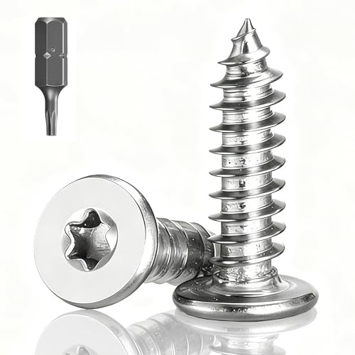Jyvex 100 pcs Senkkopfschrauben M3x20mm A2 Vollgewinde mit T8 Bohrer | A2 Edelstahl 304 selbstschneidend korrosionsbeständig Vollgewinde Senkkopf für Holz Metall Kunststoff Möbel mit T8 Bohrer