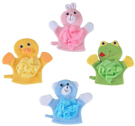 Anneome 4 Stück Teiliges Cartoon motiven Strapazierfähige Weiche Duschhandschuhe für Sanfte Körperreinigung und Hautpflege für Badespaß in Wanne und Dusche