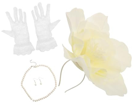 Warmhm Set de Bandeaux Floraux pour Mariage avec Accessoires Perles Simulées et Mitaines en Dentelle Fascinateur Léger à Grosses Fleurs pour Mariée et Soirées Serre-tête Confortable pour