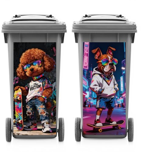 ANATTASOUL 2Pcs Dog Bull Animal Wheelie Bin Stickers for Bins Decorative | Waterproof,Dustbin Cover,14.9x 32.2,Adhesive,Large,Funny Decal for Bins, Fridge, Wall, Garden Outdoor, Indoor Decoration