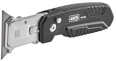 4K5 Cuttermesser, TKX 320, mit SK4 Trapezklinge | Schaber-Funktion, 45°/90° einstellbare Klinge, Integriertes Klingenmagazin, Inkl. Gürtelclip & Bandschneider, 2 Ersatzklingen