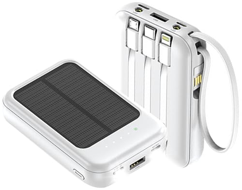 Powerbank Solar Outdoor 10000mAh, Solar Powerbank Mit Taschenlampe, Solarladegerät für Handy Mit 4 Ausgänge Und 3 Eingänge, IP65 Wasserdicht, Für Camping Wandern Outdoor (Weiß)