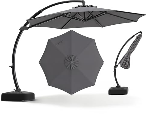 COSTWAY Sonnenschirm mit Ständer, 330 cm Alu Ampelschirm mit Kurbel | 360° drehbar, Neigungswinkel stufenlos verstellbar, großer Gartenschirm, Terrassenschirm für Garten, Terrasse, Anthrazit