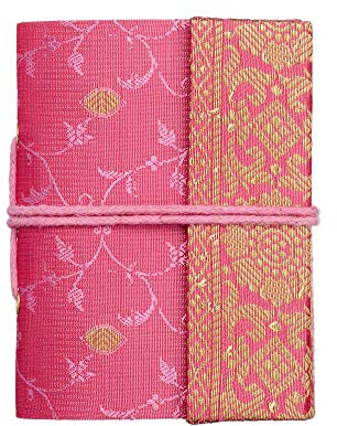 Sari Notebook Mini 8cm x 10.5cm - Pink - Unlined Recycled Paper - Elastic Closure - Pocket Notebook and Diary - Indian Stationery Gift - for Men Women Students