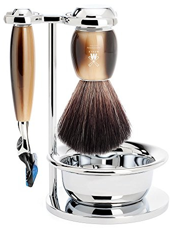 MÜHLE Rasierset mit Schale - Vivo Serie - Black Fibre - kompatibel mit Gillette-Klingen - Edelharz hornbraun