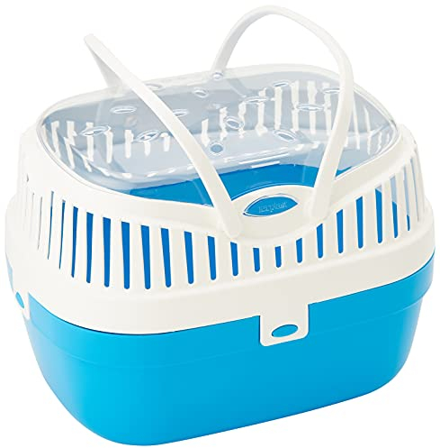 Ferplast Transportbox für Hamster und andere kleine Nagetiere Aladino Medium Reisekäfig für Hamster, Belüftungsgitter, komfortabler Griff, sicherer Verschluss, 30 x 23 x 21 cm, blau