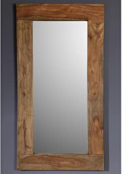 MASSIVMOEBEL24.DE | Nature Grey Wand-Spiegel im Massivholzrahmen - grau, geölt | Sheesham-Holz | 115x3x60 | hochwertig | Badspiegel Kommodenspiegel Flurspiegel