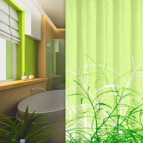 TEXTIL DUSCHVORHANG GRÄSER DESIGN 120x200 cm INKL. RINGE GRÜN HELLGRÜN! SHOWER CURTAIN GREEN!