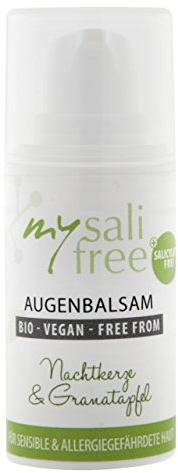 mysalifree BIO AUGENBALSAM, Intensiv Anti-Falten Augencreme für sensible Haut mit Granatapfel & Nachtkerze, 15ml, weltweit einzigartig, 100% zertifizierte Biokosmetik, BIO + VEGAN + FREE FROM
