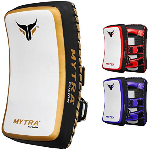 Mytra Fusion Thai Pad Kick Shield MMA Kickboxing Muay Thai Training Pad Arm Pad Strike Shield (White Gold)